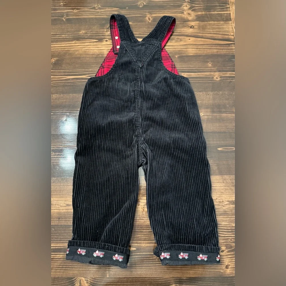 Gymboree‎ Black Corduroy Kids Overalls with Firetruck Detail